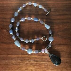 Natural stone - semiprecious purple stone and hematite pendant necklace